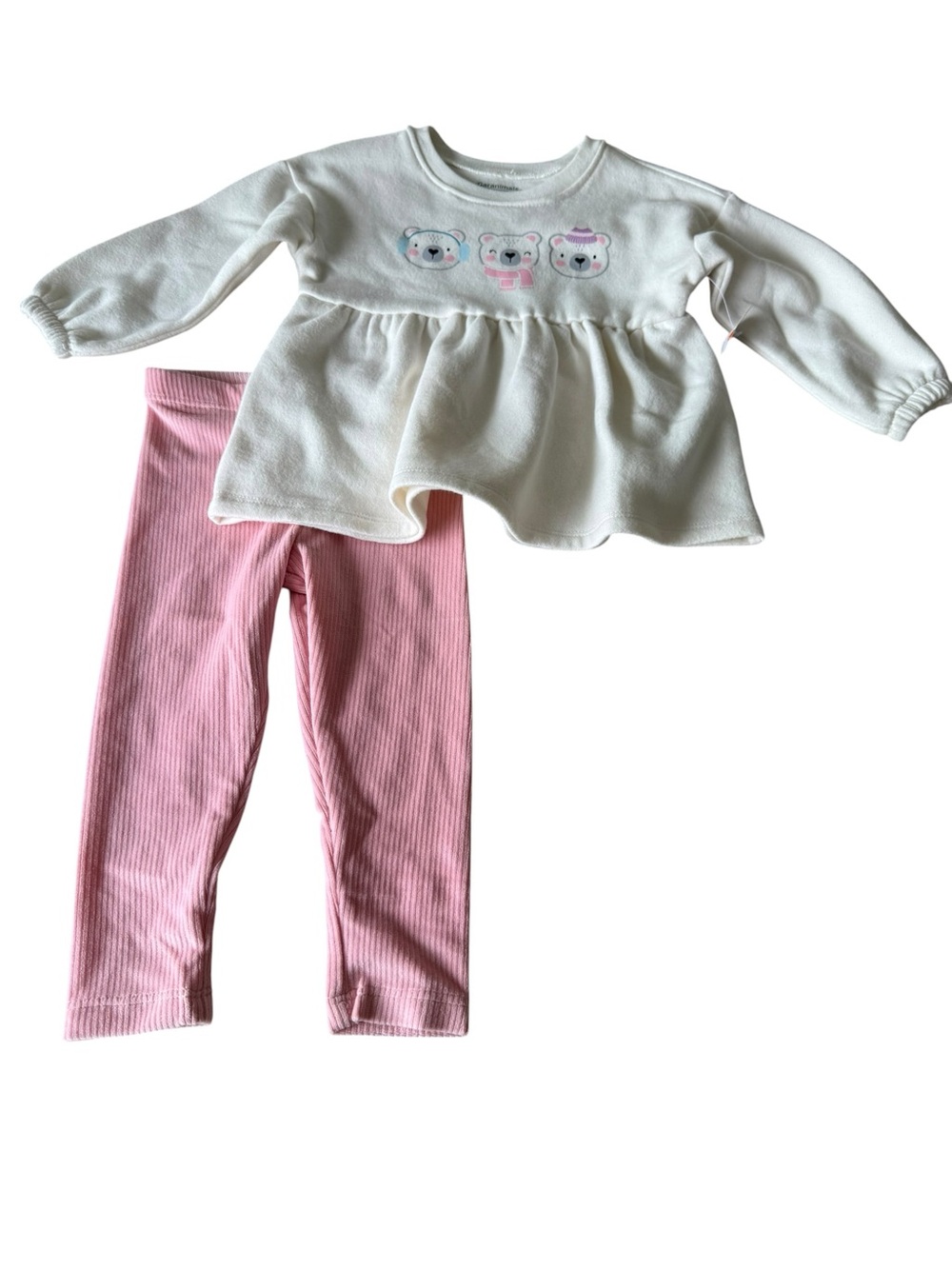 Garanimals Cream Peplum Top with Pink Bear Embroidery & Pink Ribbed Leggings